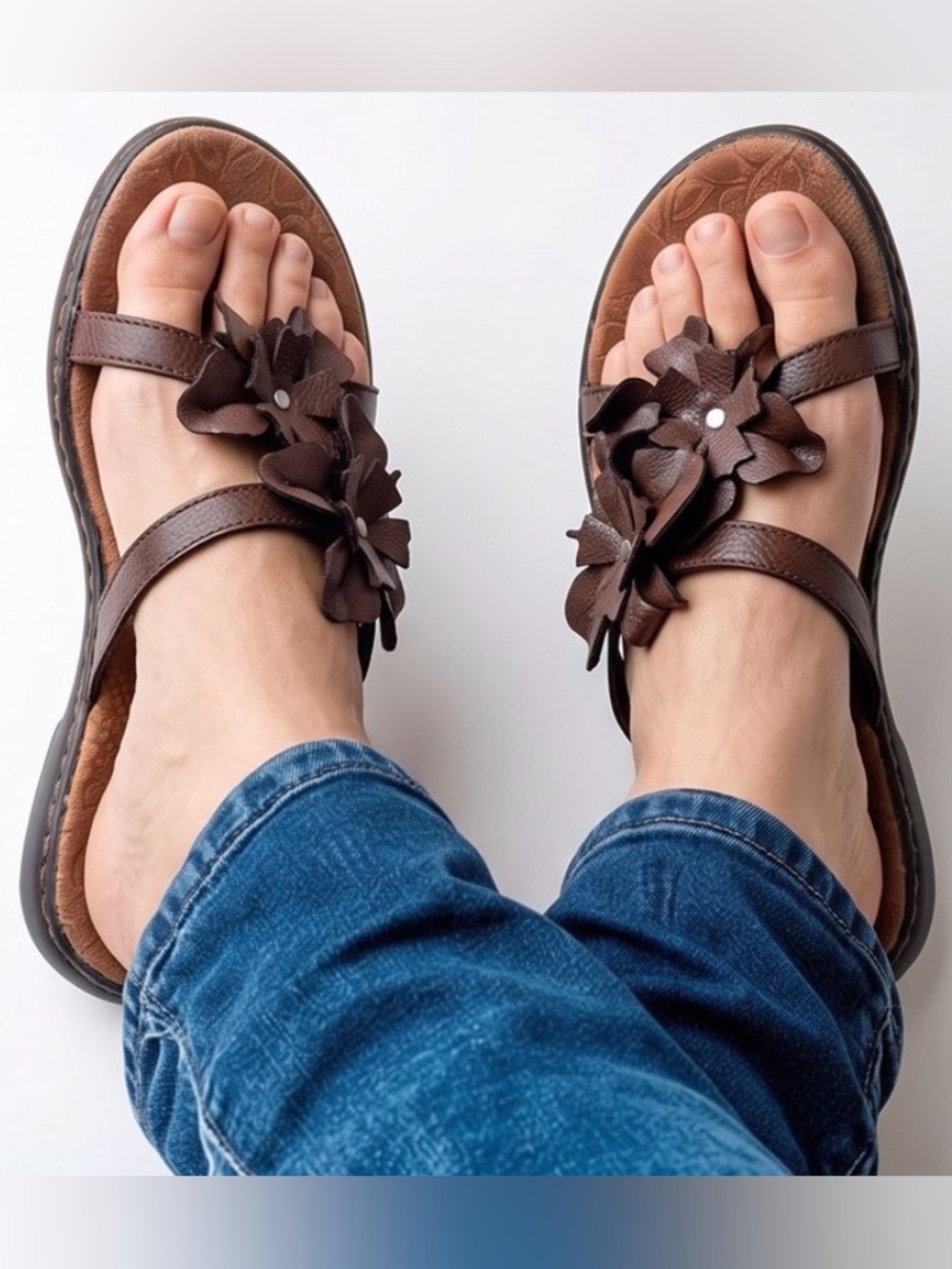 b.o.c. Dark Brown BoHo Floral Strappy Summer Casual Stylish Sandals Size 7